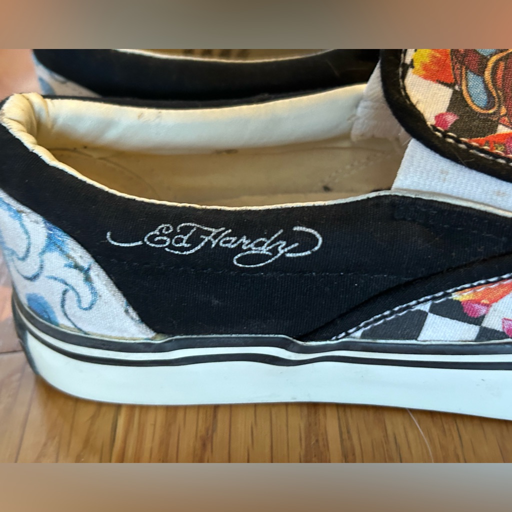 Euc Vintage Circa Early 2000's Ed Hardy Japanese Fighter Pilot Slide On Shoes — image 4 of 6